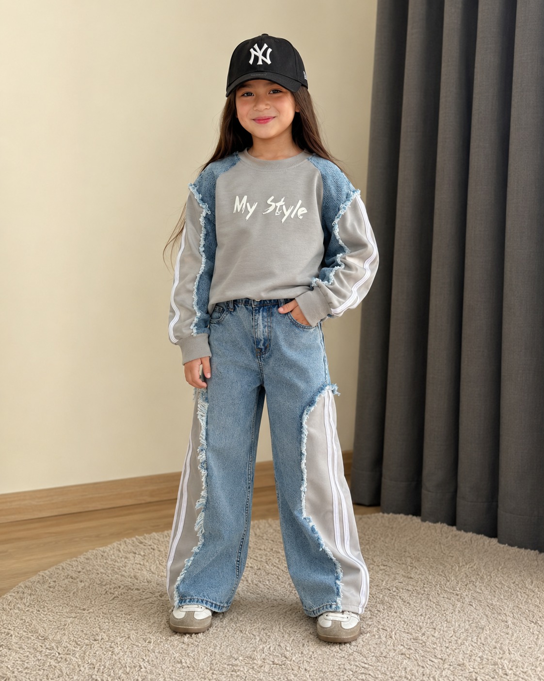 GRİ MY STYLE KOT GARNİLİ 2’Lİ KIZ TAKIM