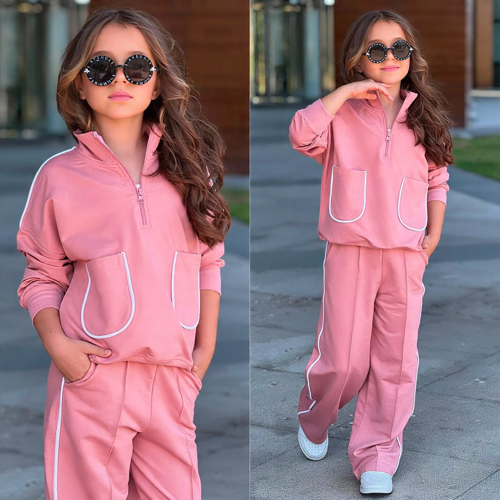 Pembe CEPLİ YARIM FERMUARLI KIZ TAKIM